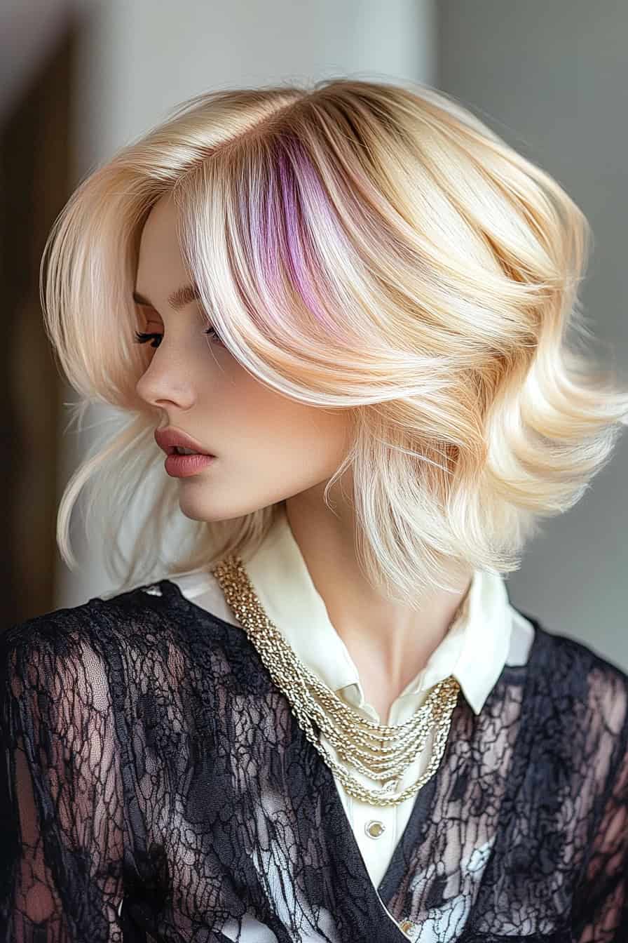 Blonde Waves with Purple Highlights Artistic Hair