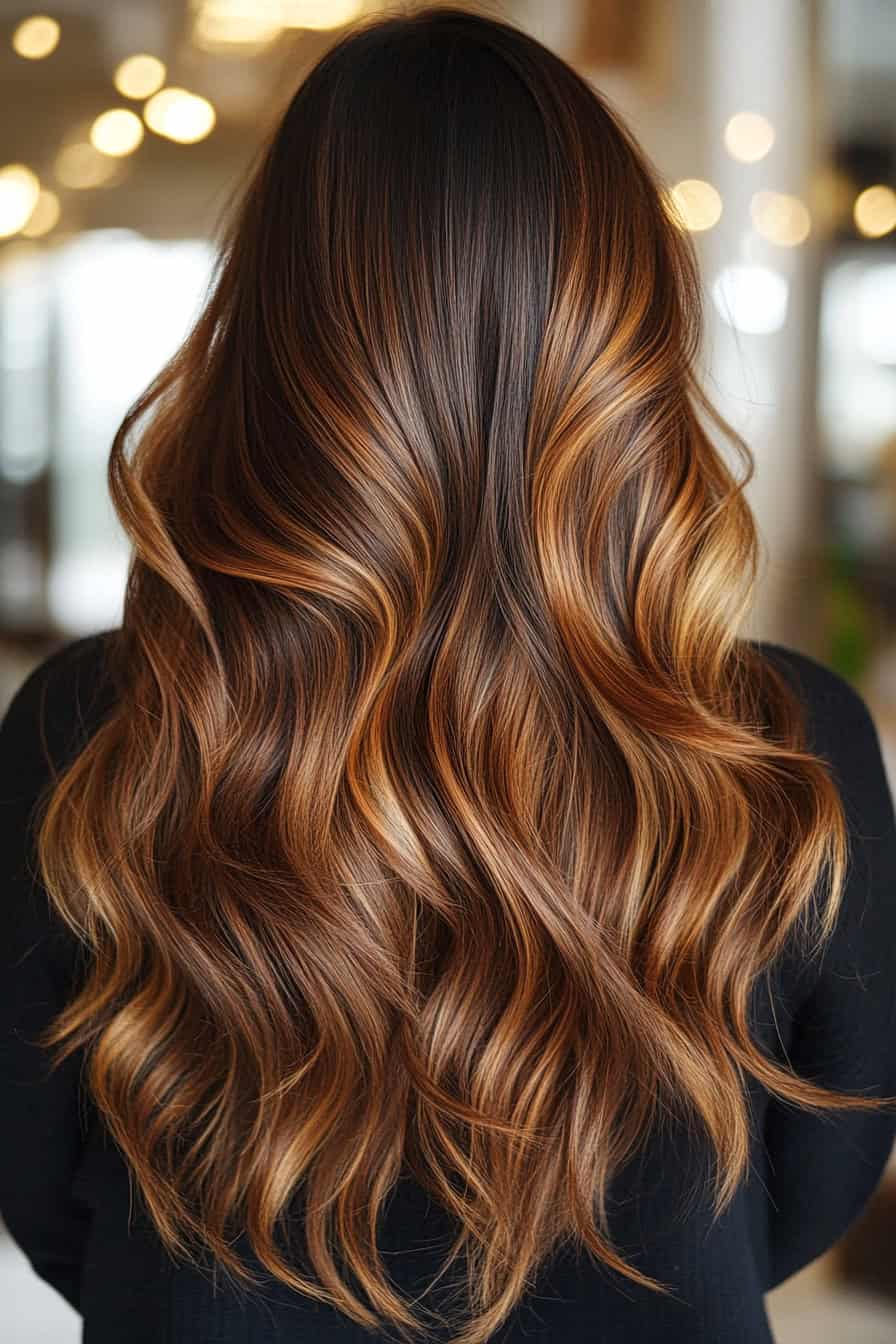 Long Wavy Hair with Chestnut Highlights