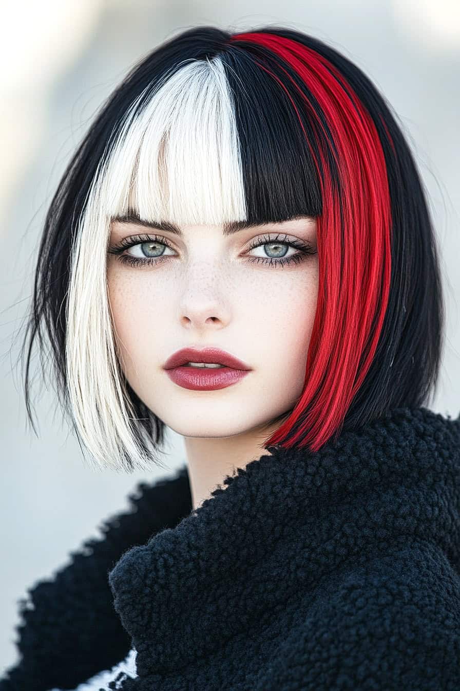 Woman with Black, White, and Red Haircut