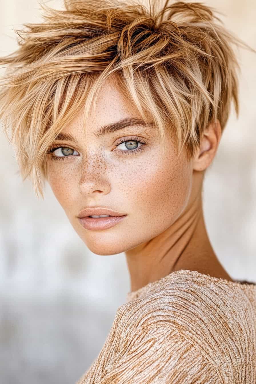 Woman with Blonde Tousled Haircut