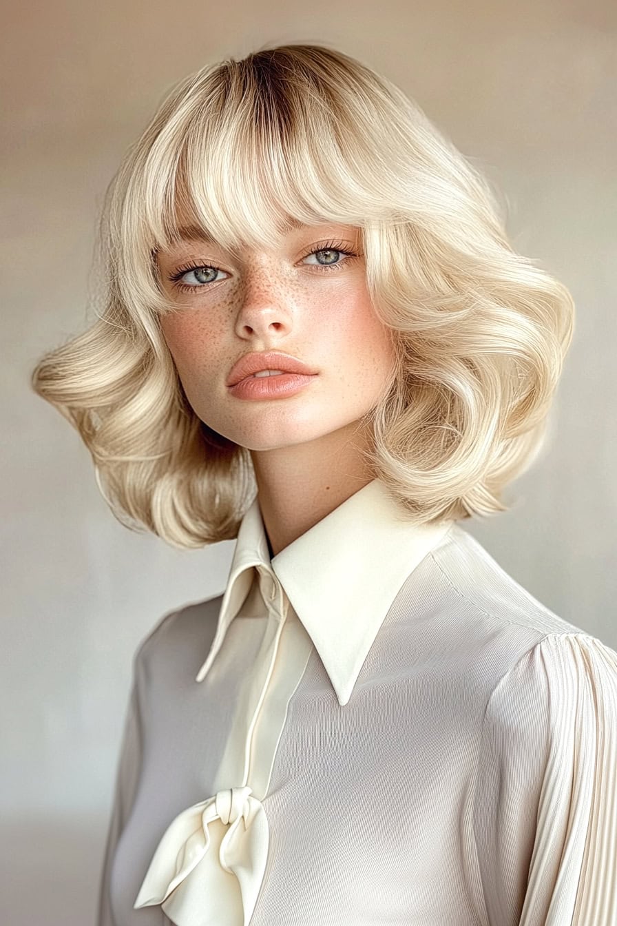 Woman with Blonde Wavy Hairstyle