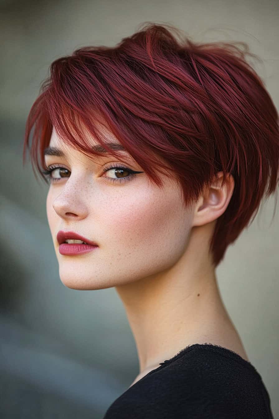 Woman with Burgundy Short Haircut