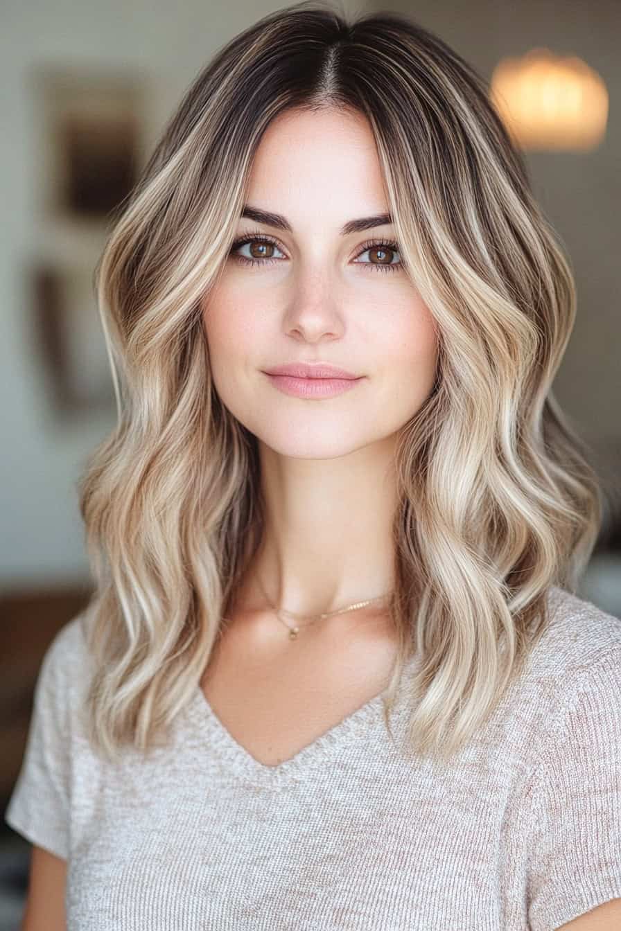 Woman with Cascading Hair Highlights