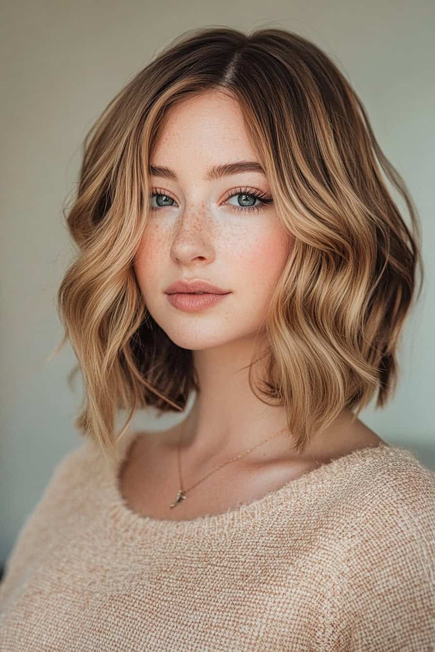 Woman with loose waves and short hair extensions, creating a fuller and stylish beach wave look.