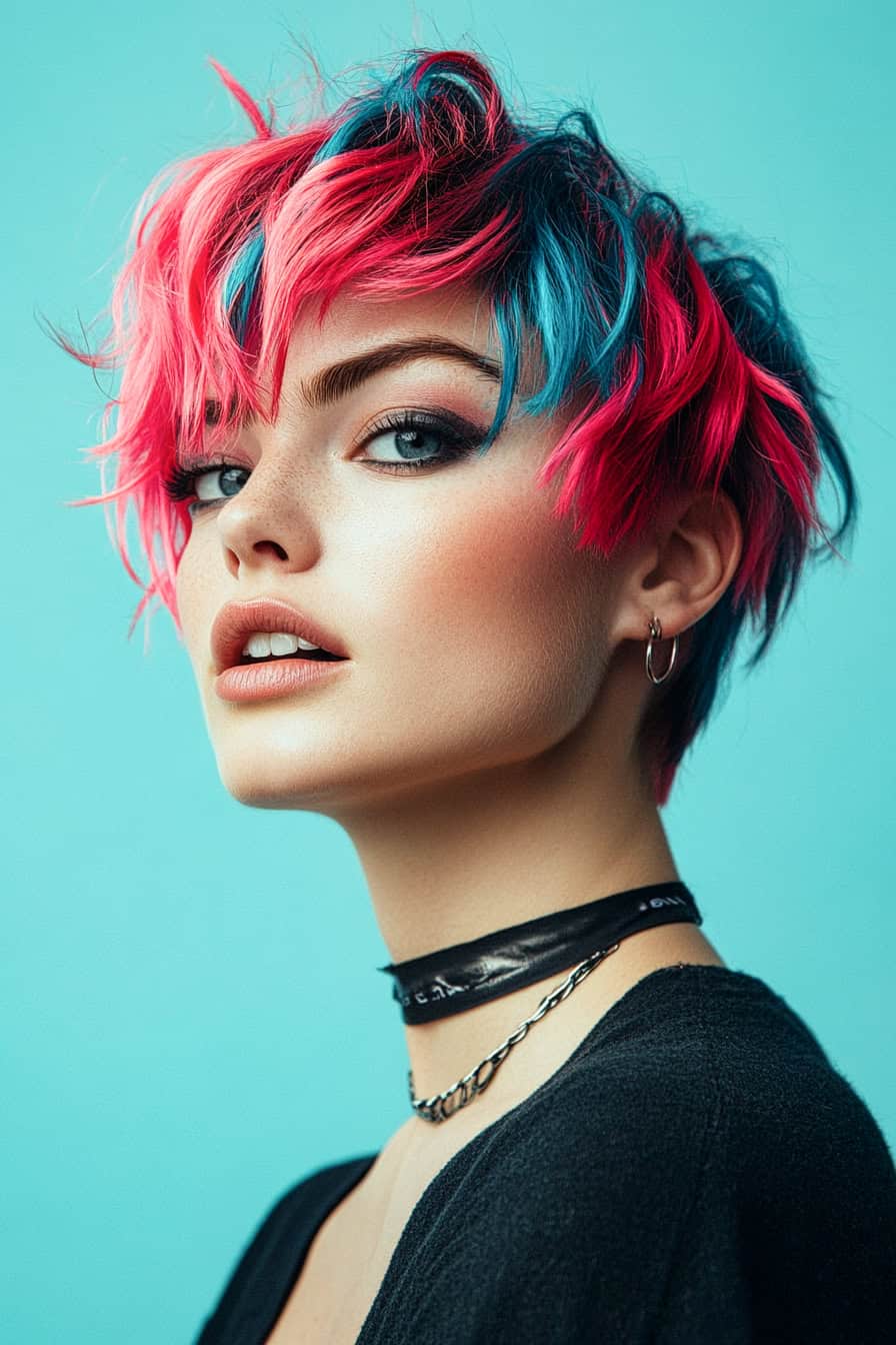 Woman with Pink and Blue Haircut