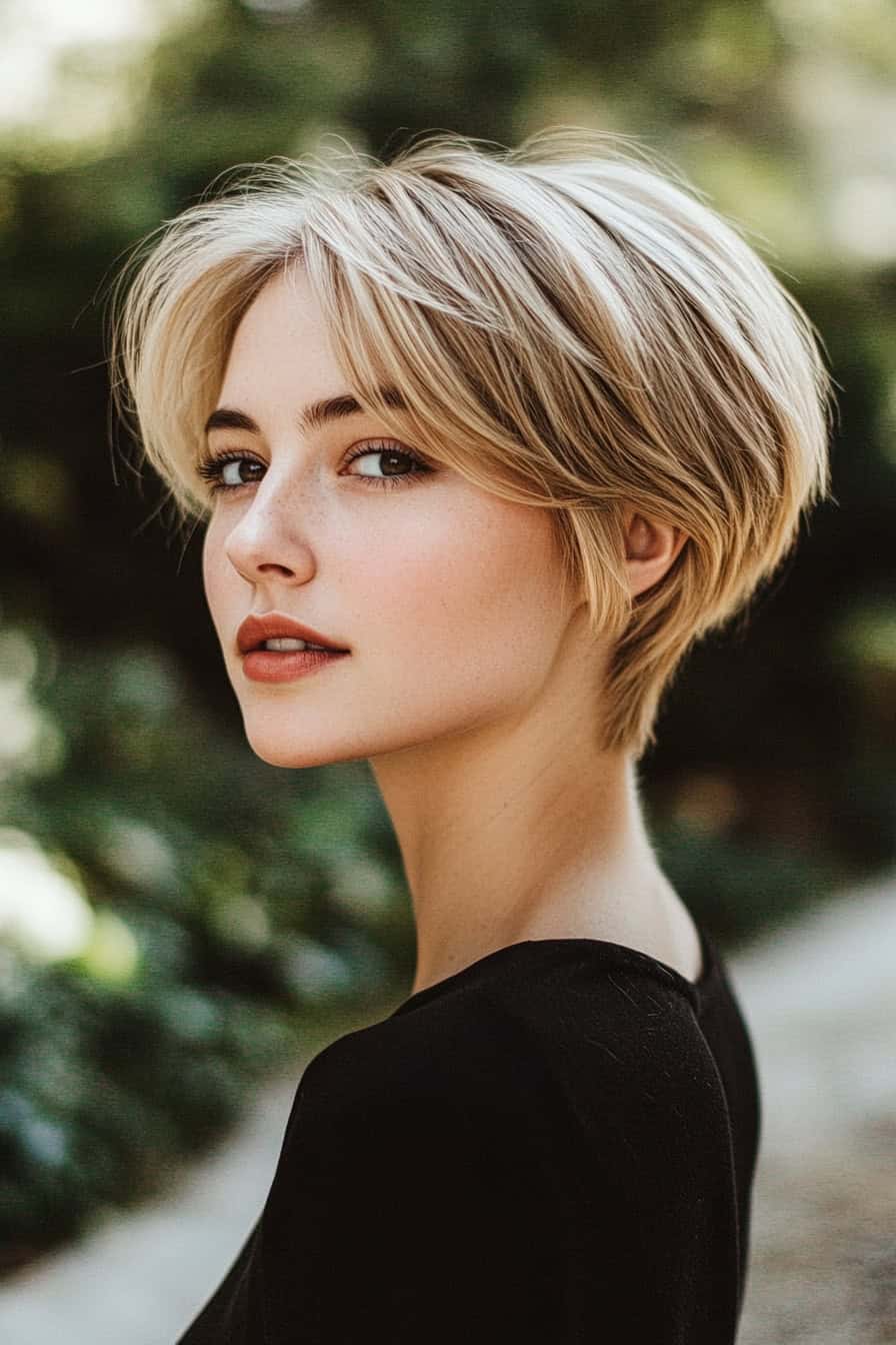 Woman with Short Layered Hairstyle