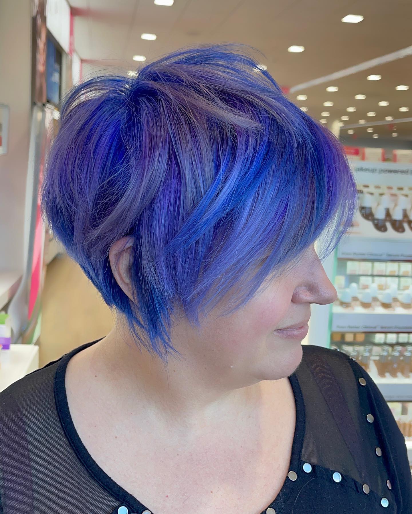 Bright blue bixie with purple undertones