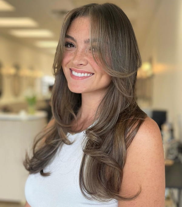 Ashy Blonde Haircut with Feathered Bangs