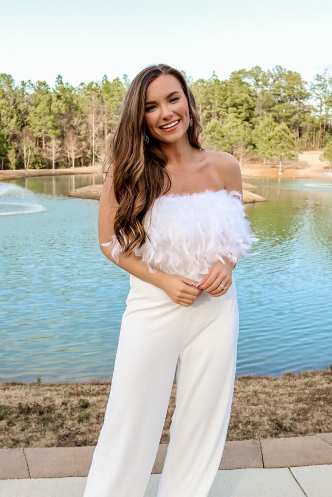 Feathered Bustier and Palazzo