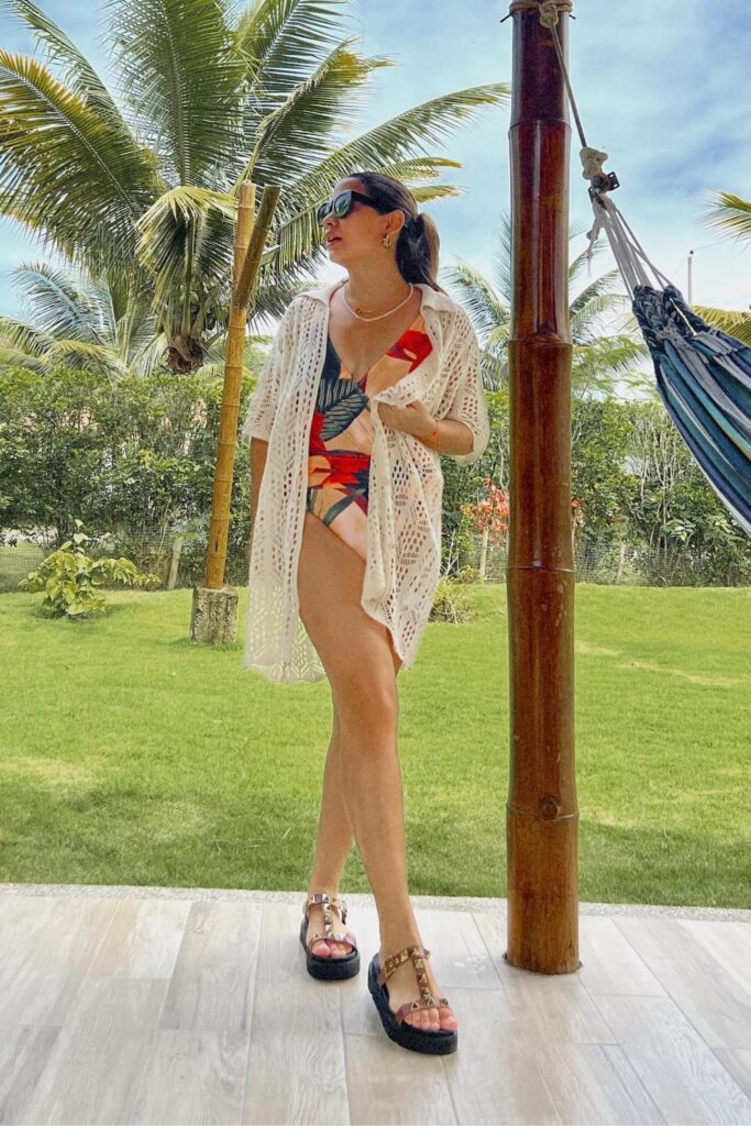 beach-outfits-13-683x1024-1 Printed Swimsuit and Crochet Cover-Up