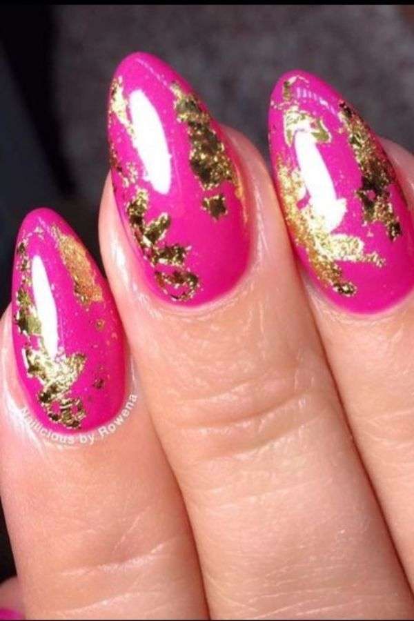 Beachy Vibes Coral Pink and Gold Foil Nails