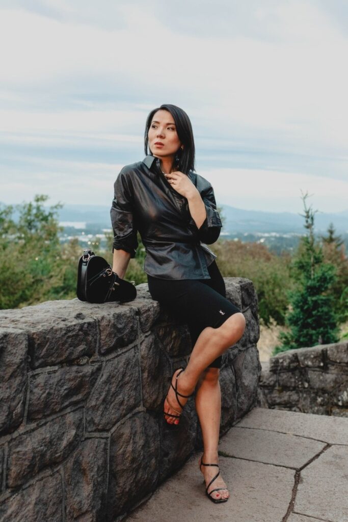 Leather Shirt and Strappy Sandals