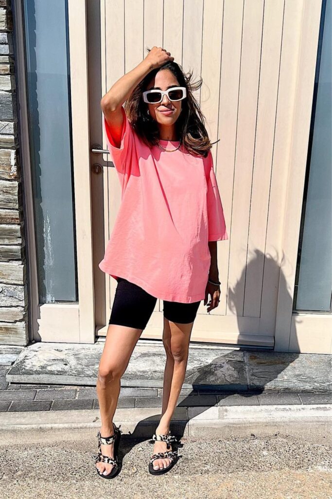 Bright Tee and Rectangular Sunglasses
