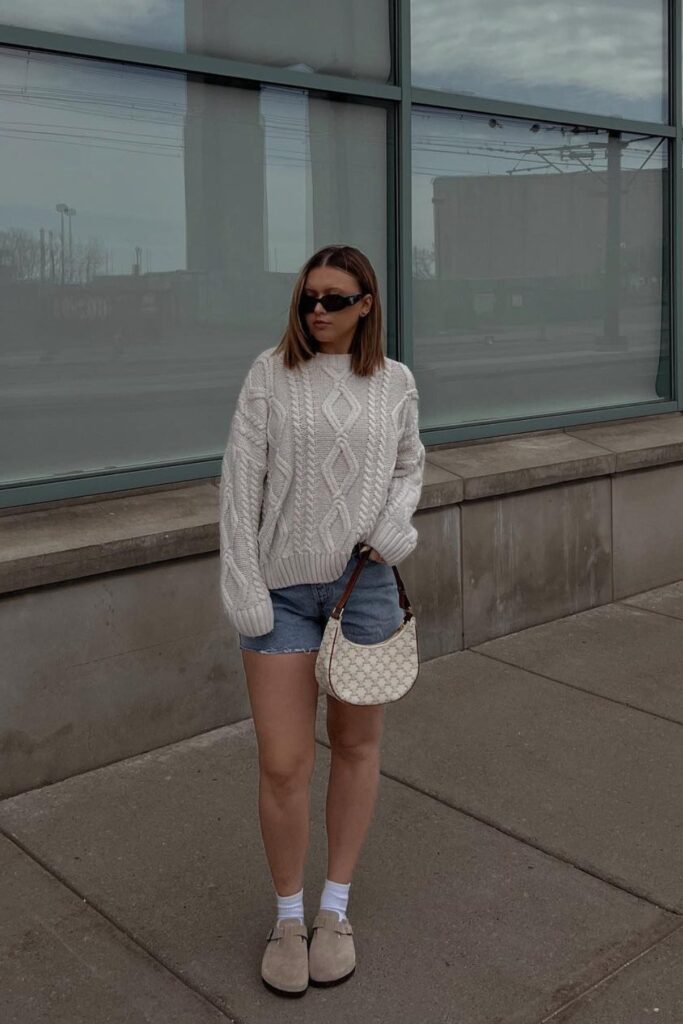 Cable Knit and Denim Shorts