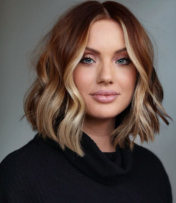 Blonde and Brown Wavy Bob Haircut