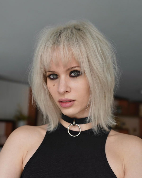 Blonde Layered Bob with Choppy Bangs