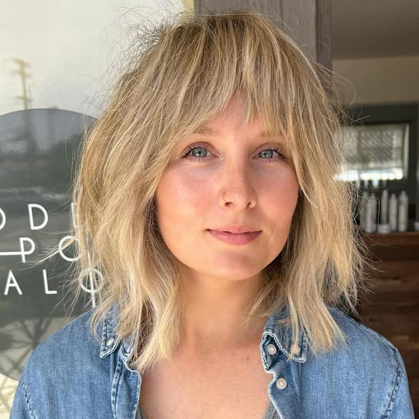 Blonde Lob with Full Fringe