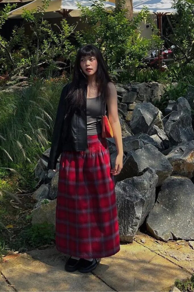 Tank Top and Plaid Maxi Skirt