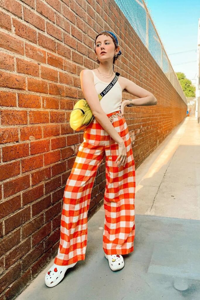 Tank Top and Checked Wide-Leg Pants