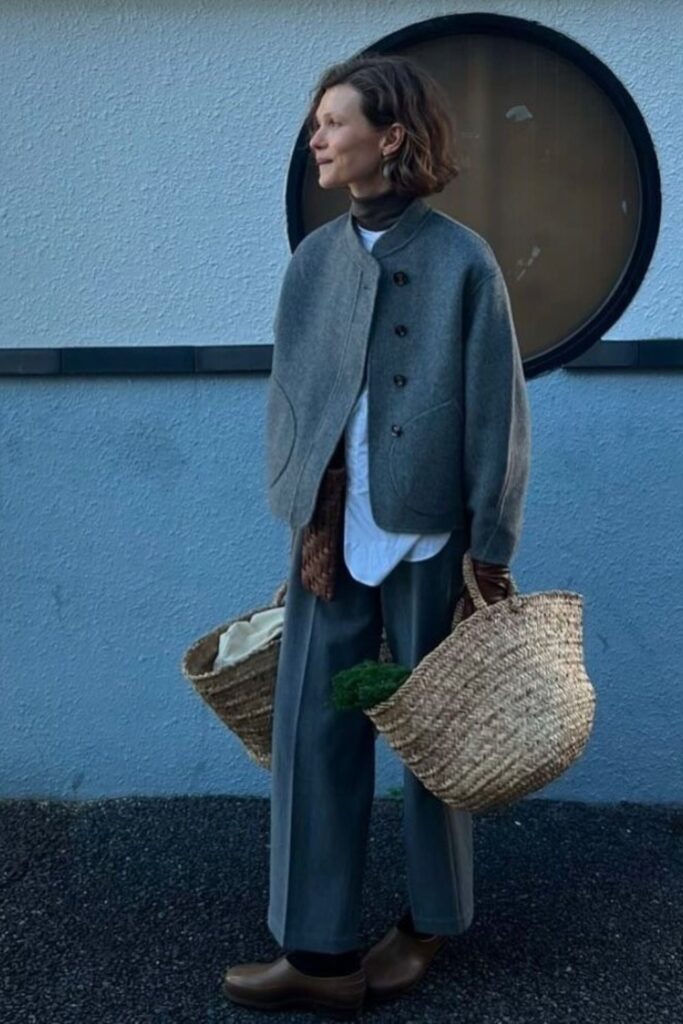 Button-Up Jacket and Matching Wide-Leg Trousers