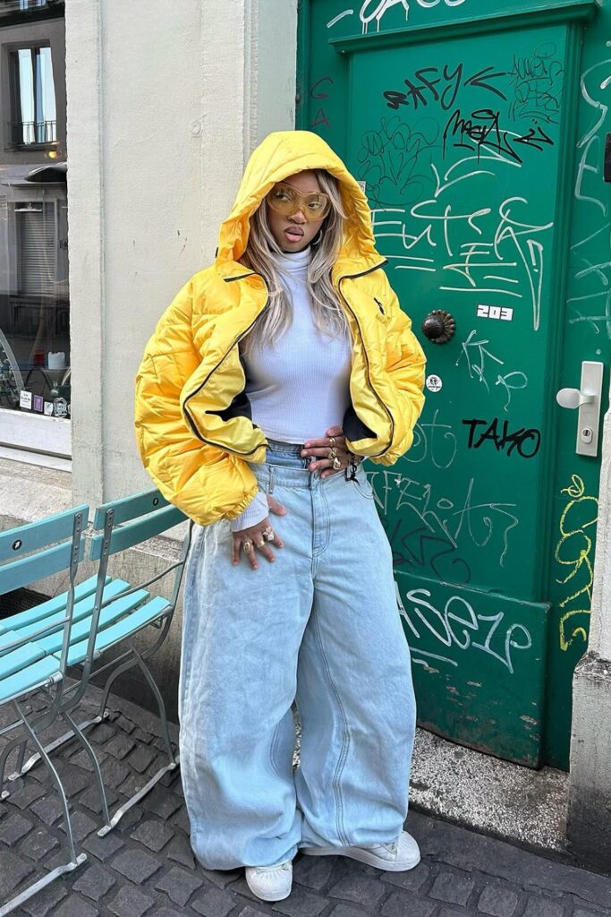 Puffer Jacket and Turtleneck Top