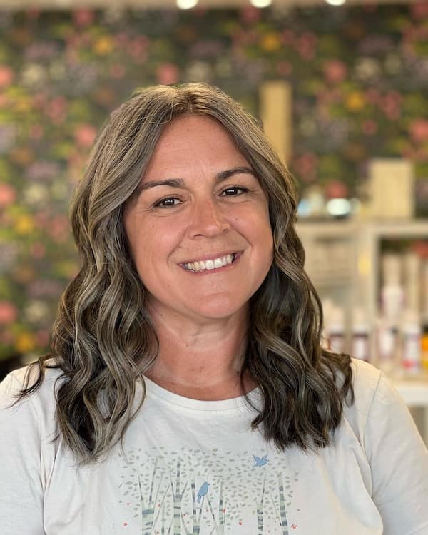 Centre-parted Gray Mid-Length Haircut