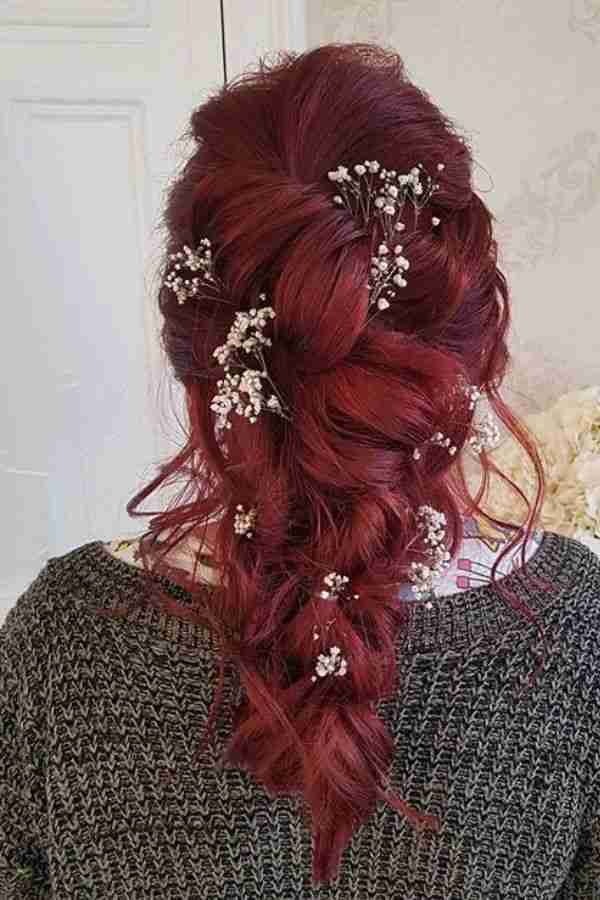 Cherry Wine Updo with Jeweled Pins