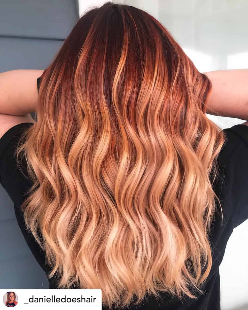 Red and gold balayage is perfect for Christmas!