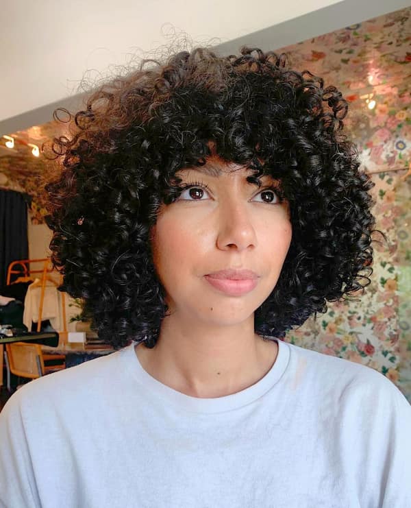 Curly Haircut with Full Curly Bangs