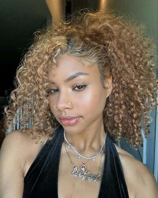 Curly High Ponytail and Side Bangs