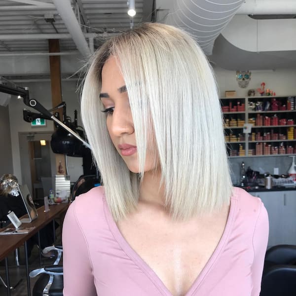 Cute Platinum Lob with Bangs