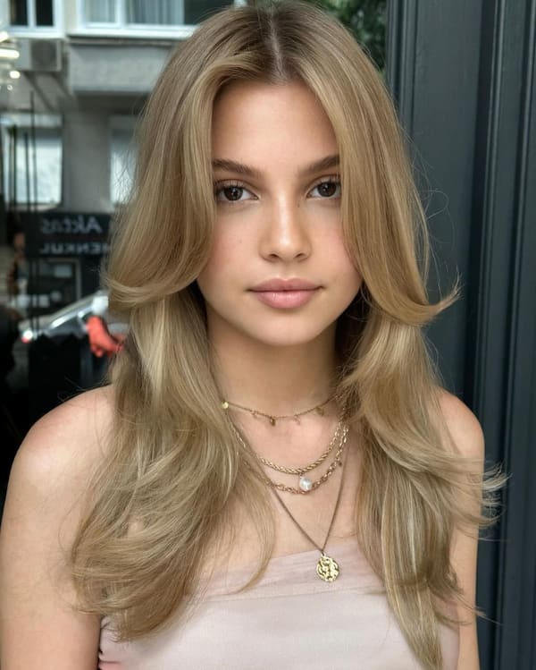 Cute Statment Mid-Length Haircut with Feathered Curtain Bangs