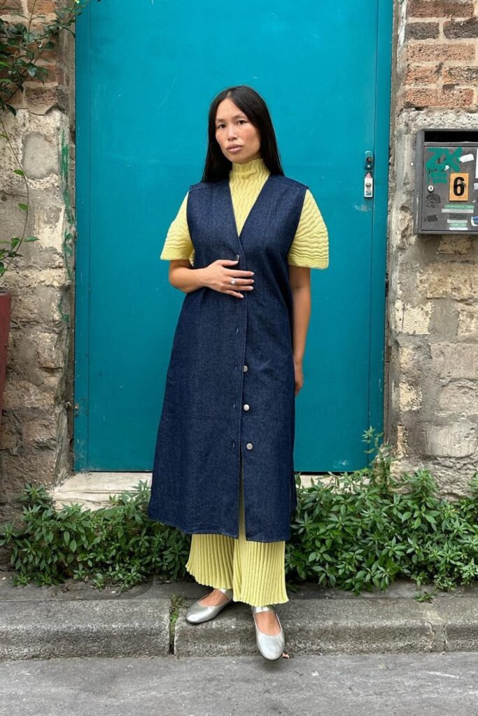 Button-Front Dress with Plissé Set