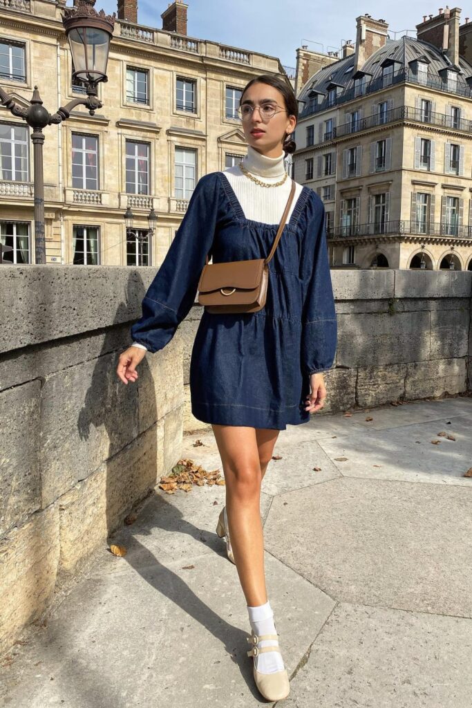 Puff-Sleeve Dress with Turtleneck
