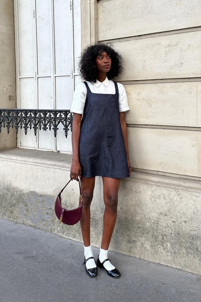 Pinafore Dress with Button-Up Shirt