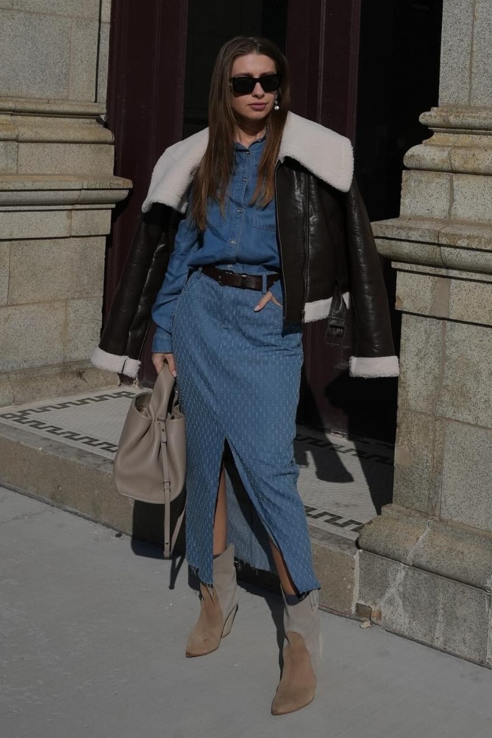 denim-skirt-outfits-12 Layered Denim Look