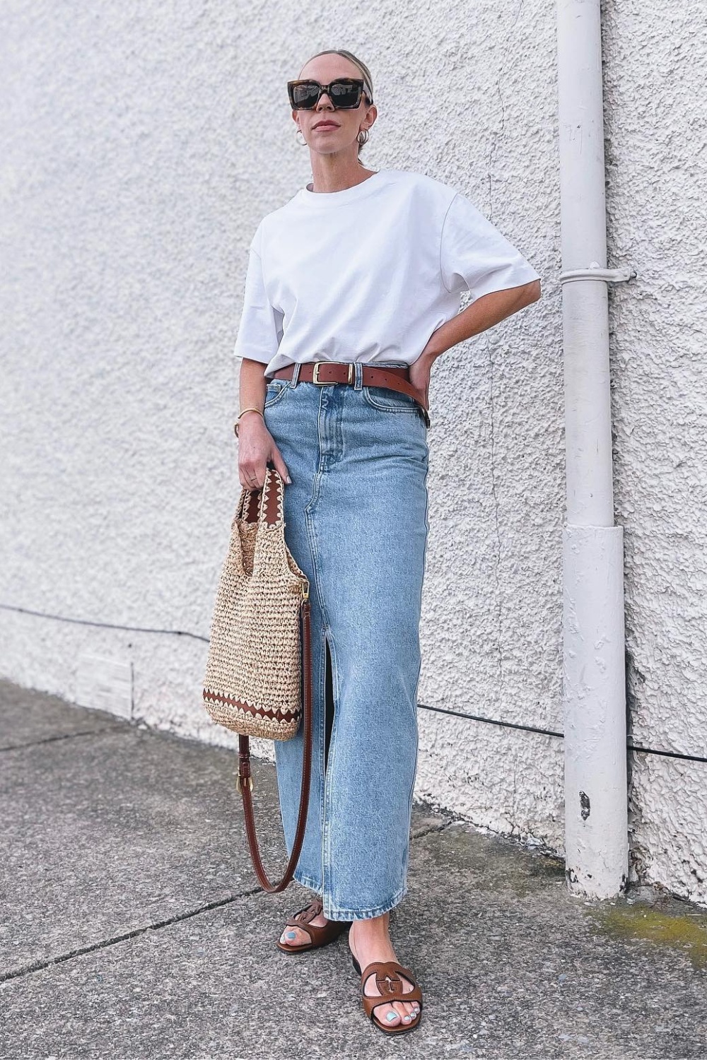 denim-skirt-outfits-19 Oversized Casual