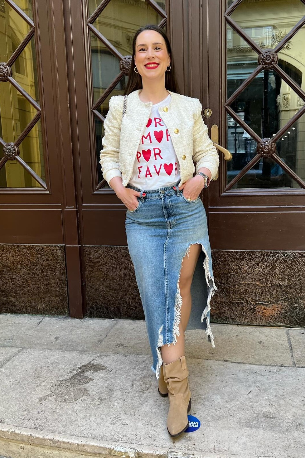 denim-skirt-outfits-8 Tweed and Denim Mix