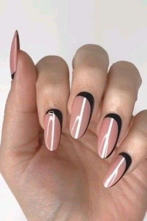 Edgy Chic Pink and Black Geometric Nails
