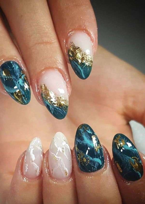Emerald and Gold Leaf Nails