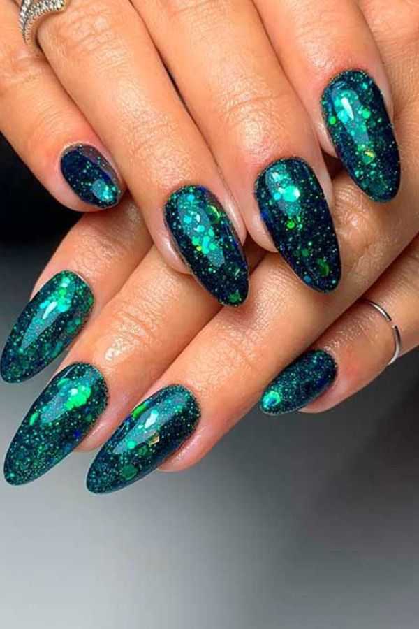 Emerald Green Almond Nails