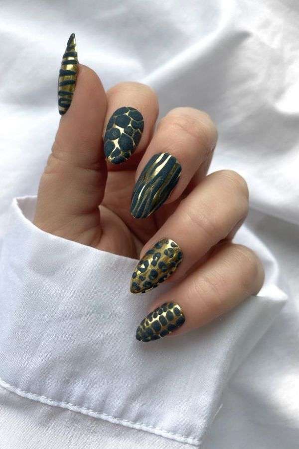 Emerald Green Animal Print Nails