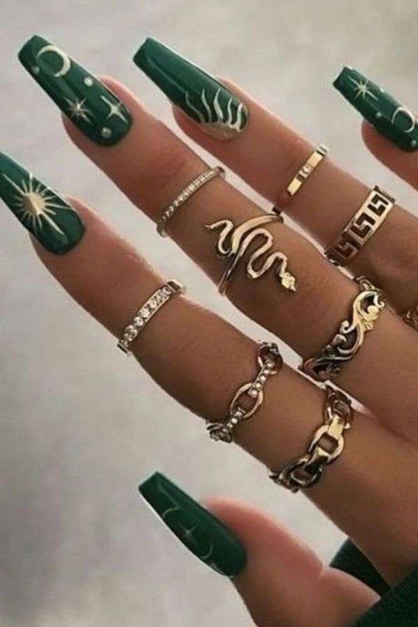 Emerald Green Coffin Nails