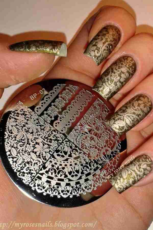 Emerald Green Nails with Delicate Lace