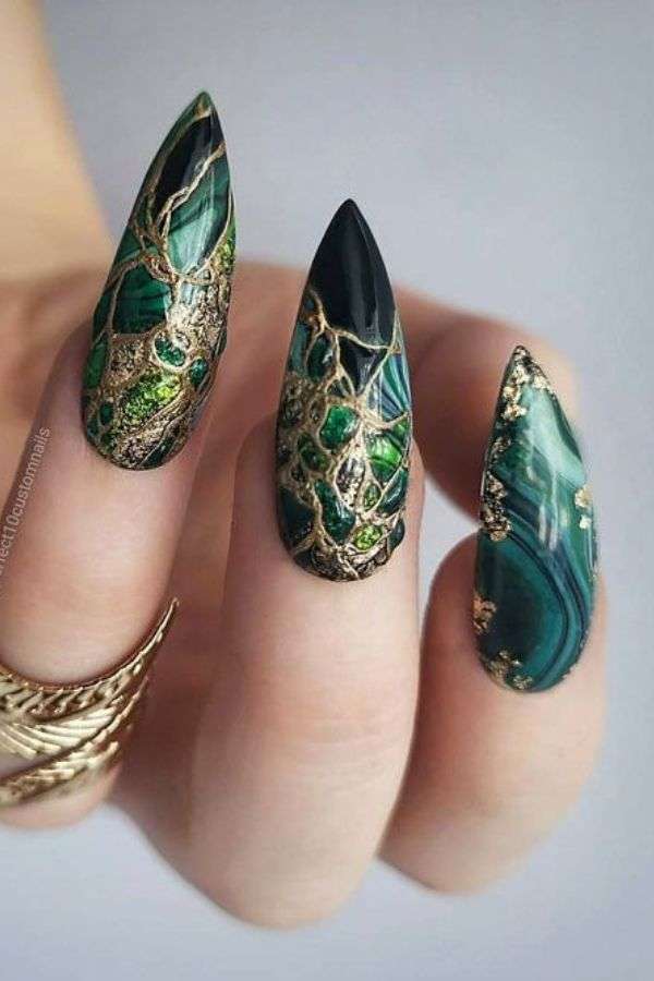 Emerald Green Nails with Emerald Accents