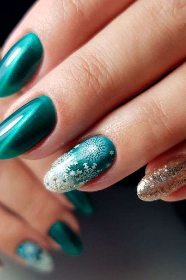 Emerald Green Nails with Lace Overlay