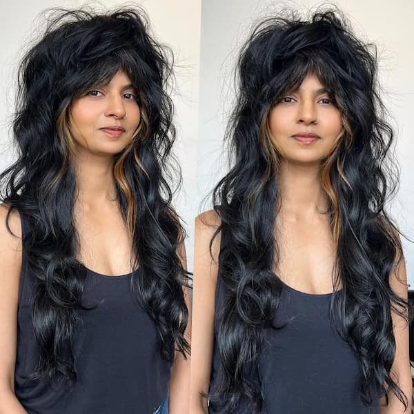 Extra Long Hair with Bangs and Roughedup Layers