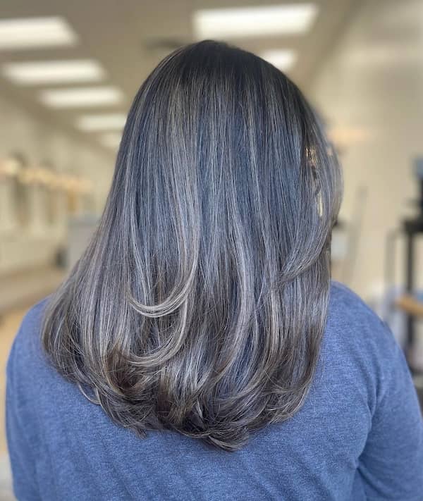 Feathered Balayage Haircut with Bangs