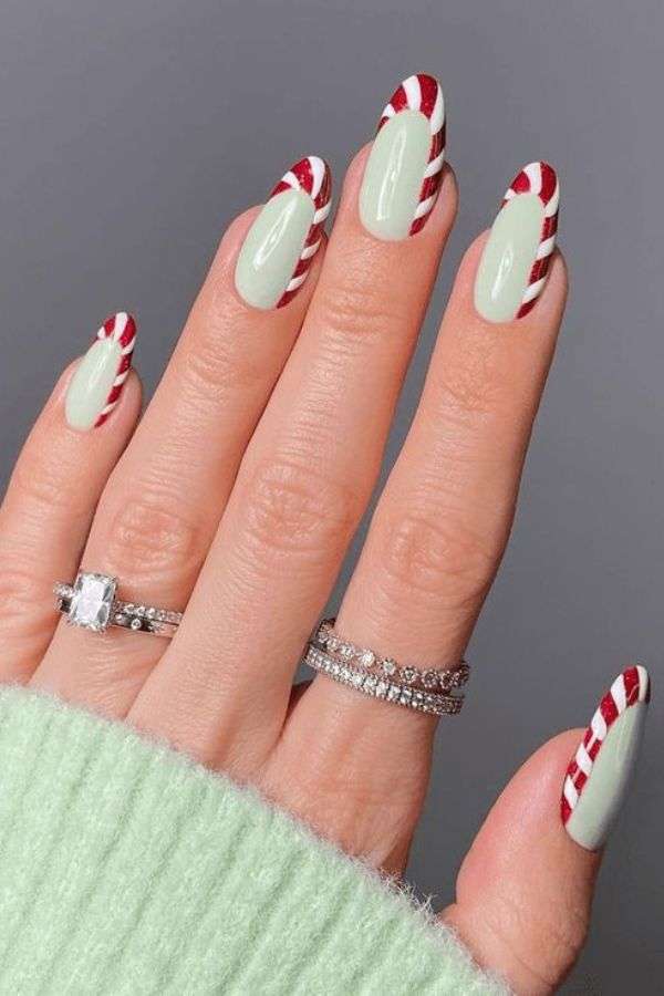 Festive Candy Cane Nails