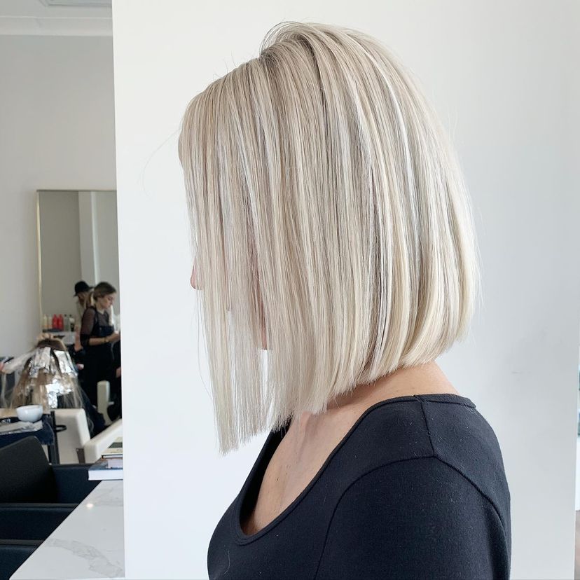Gorgeous blunt bob haircut on mid-length blonde hair. Find out what hairstyles are best for every hair type.